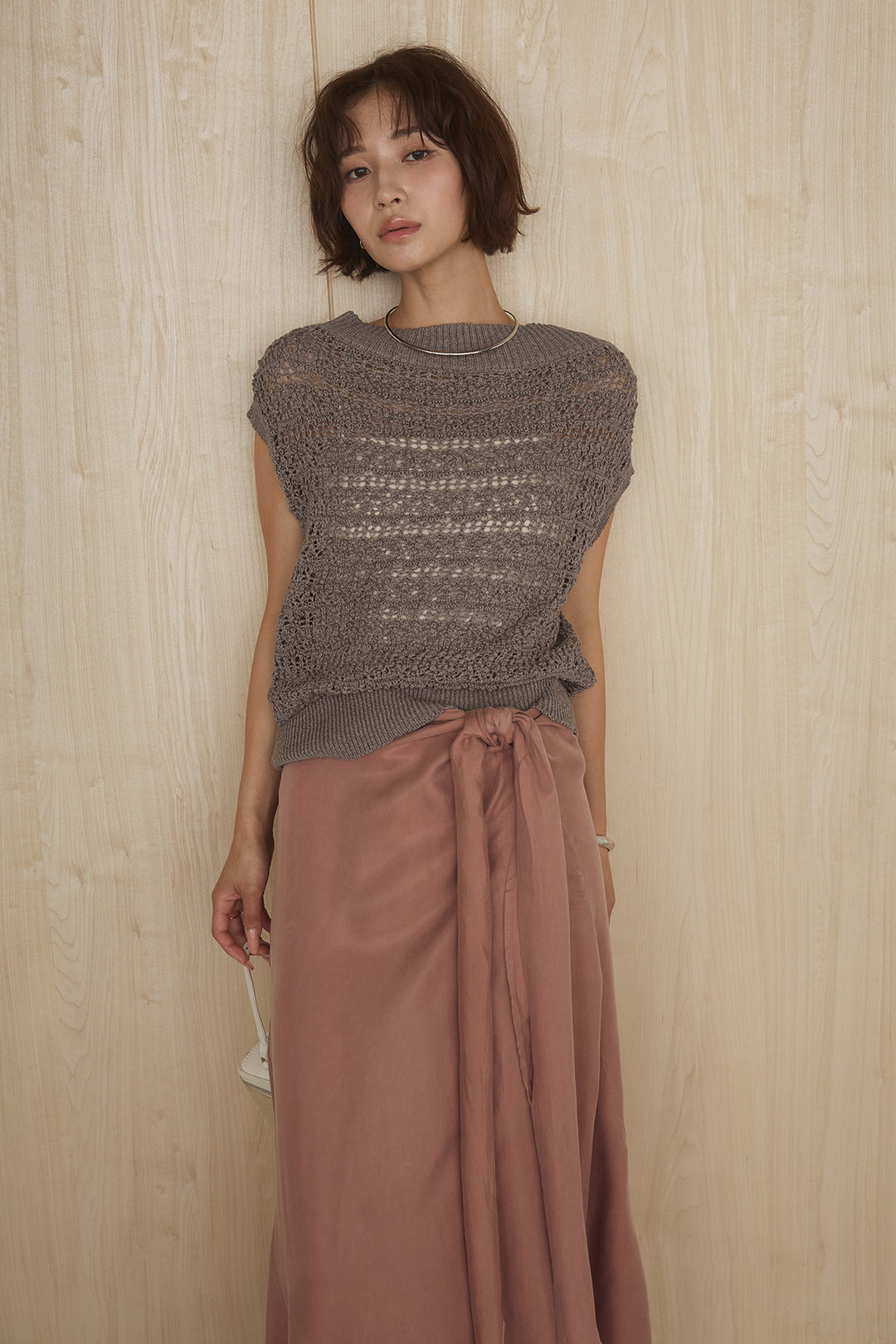 [SET]透かしレース編みフレンチニット+巻きロングスカート(2set)