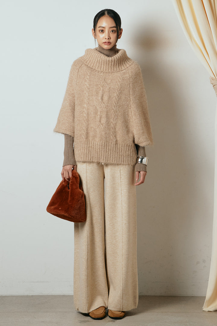 [SET]起毛ミディアムスリーブニットトップス+リブニットシームレスタートルプルオーバー+センターラインニットパンツ(3set)