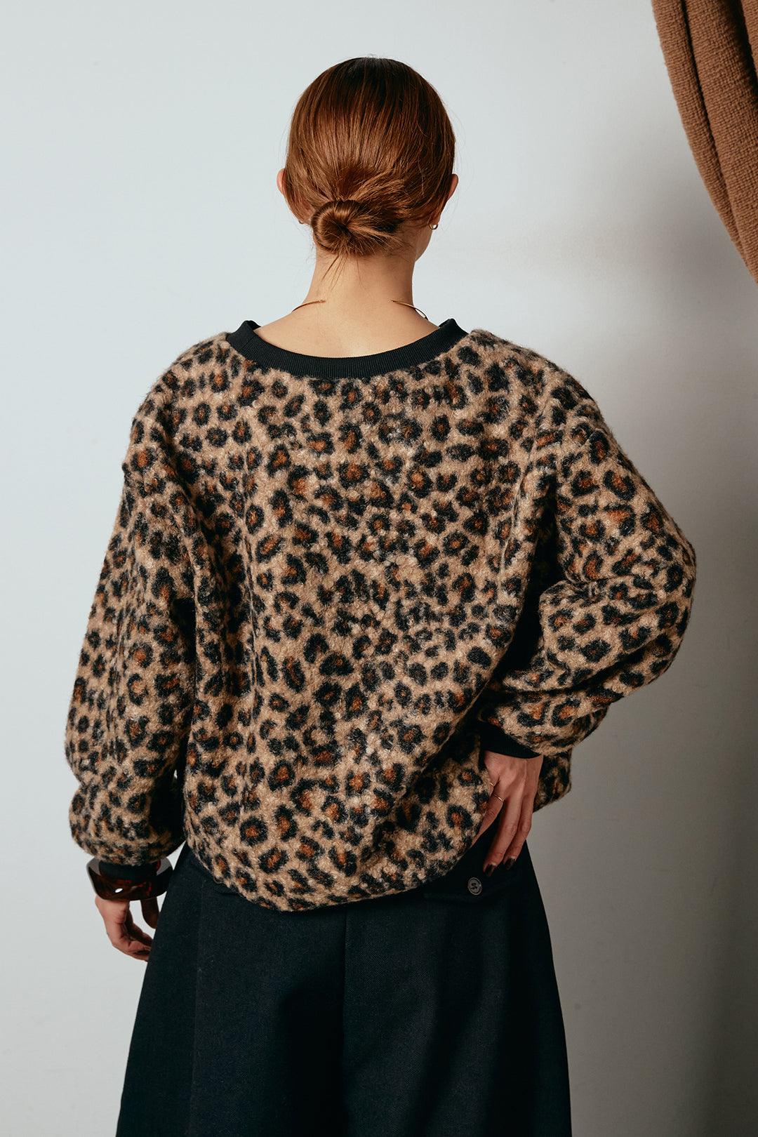 レオパード柄ボアトップス/コーヒー
