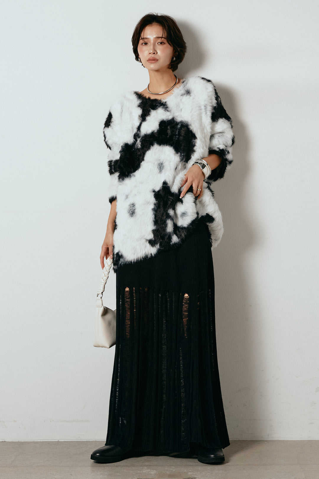 [SET]タイダイ柄シャギーニットトップス+裾シアーリブスカート(2set)