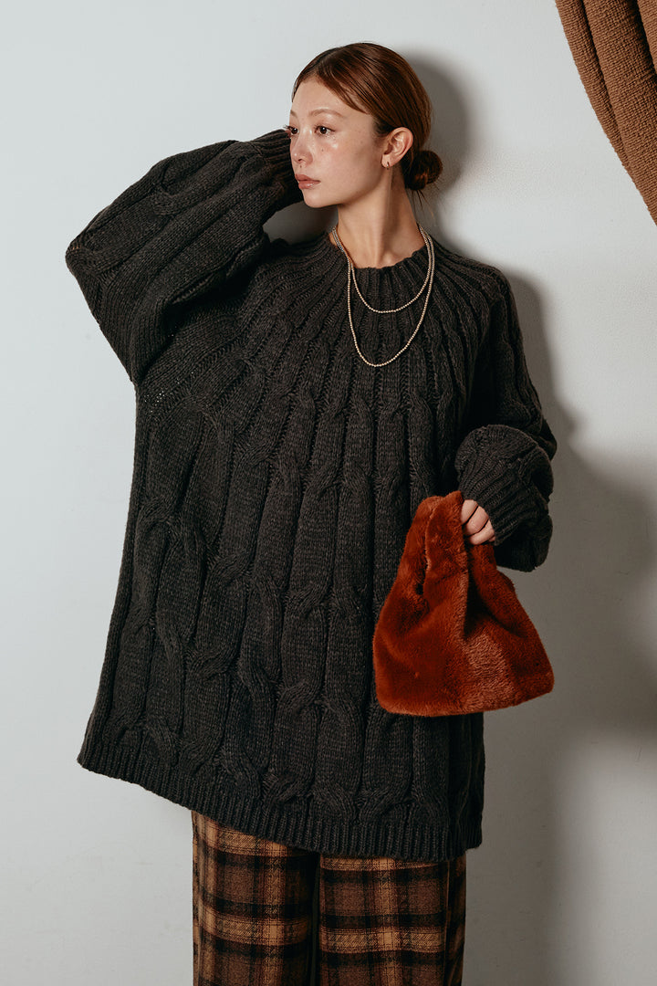 求心柄ニットトップス/コーヒー