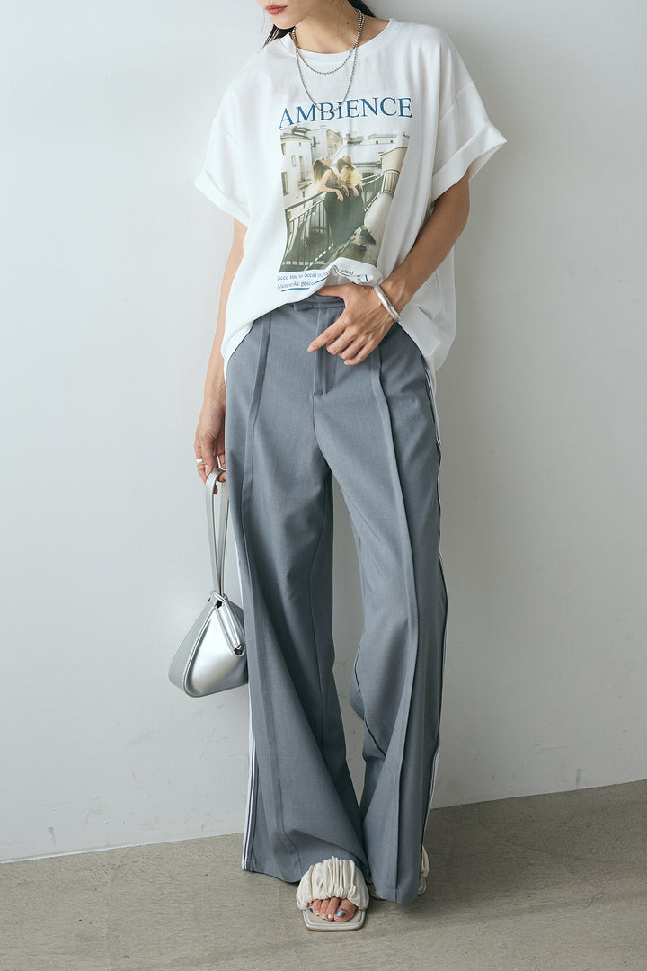 [SET]AMBIENCEフォトプリントTシャツ+サイドラインワイドスラックスパンツ(2set)