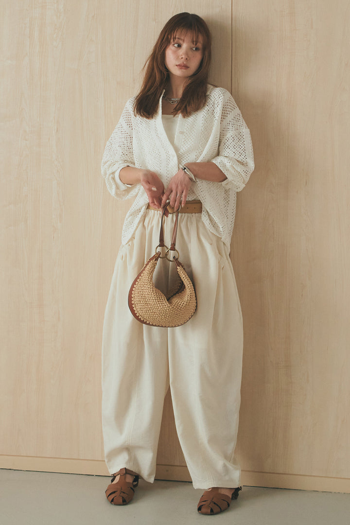 [SET]長袖襟付きレースシャツ+ポケットタックフォルムパンツ(2set)