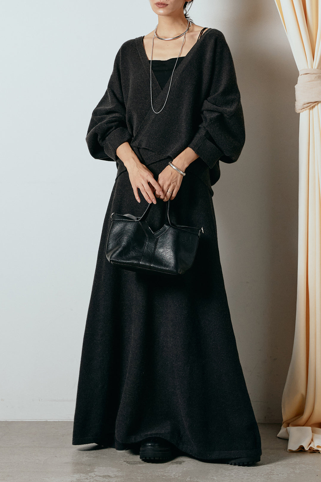 [SET]カシュクールニットカーディガン+ニットロングスカート(2set)