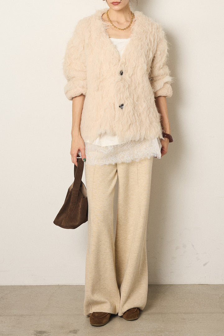 [SET]起毛シャギーニットカーディガン+センターラインニットパンツ(2set)