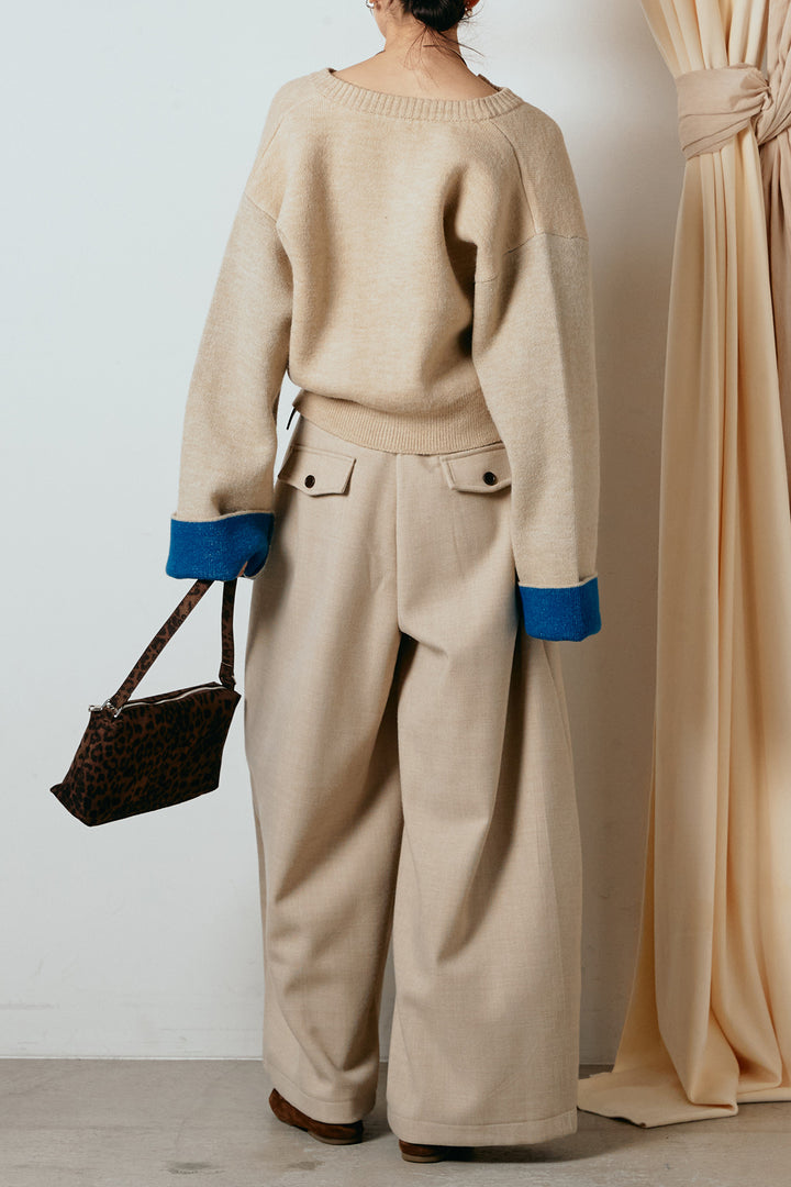 [SET]アルパカタッチダブルフェイスカーディガン+ポーチベルト付きカーブパンツ(2set)