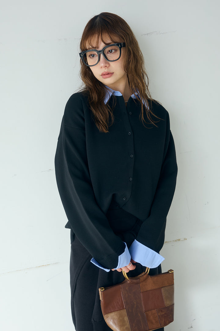 [SET]シャツレイヤード風カーディガン+レイヤードニット巻きスカート(2set)