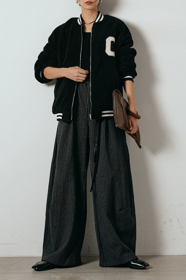 [SET]ロゴスタジャンボアブルゾン+レザーライク配色ストライプパンツ(2set)