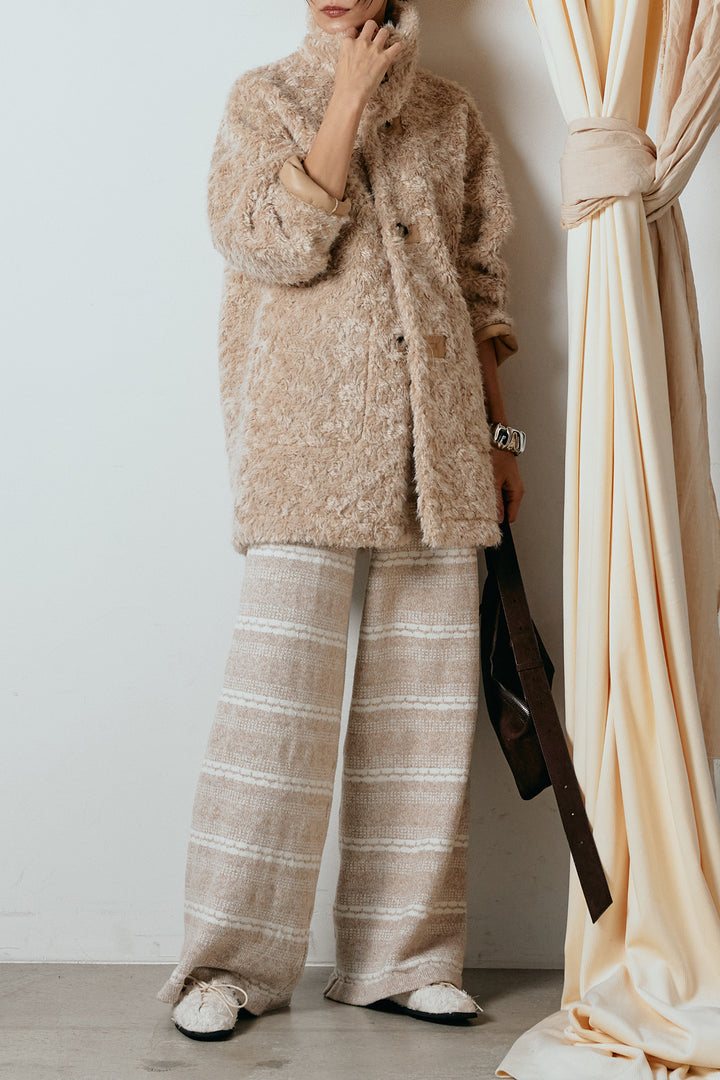 [SET]リバーシブルボアアウター+マルチライン柄リラックスニットパンツ(2set)