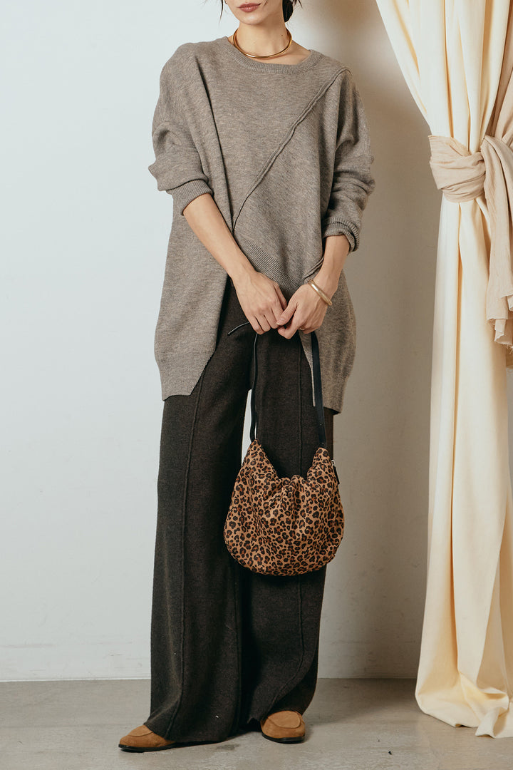 [SET]アシンメトリーデザインニットトップス+センターラインニットパンツ(2set)