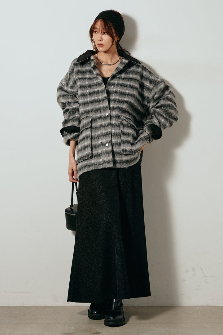 [SET]チェックシャギーミドルカバーオール+スウェードライクロングスカート(2set)