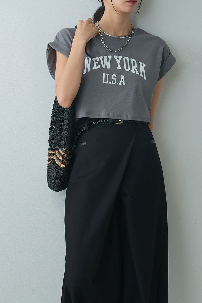 [SET]ショート丈NEWYORKロゴTシャツ+ベルト付きクロスデザインパンツ(2set)