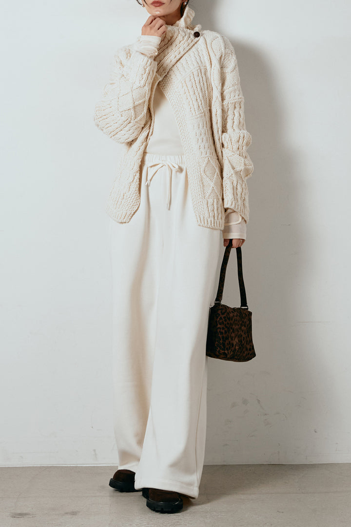 [SET]ビッグカラーケーブル編みニットトップス+裏起毛スウェットワイドパンツ(2set)