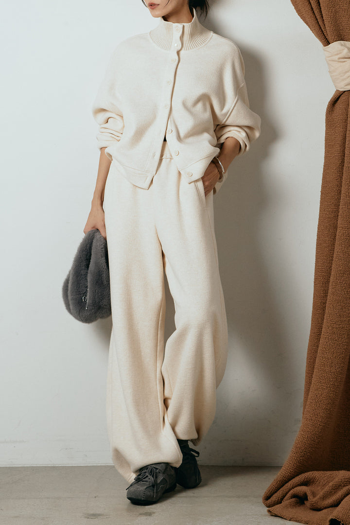 [SET]リブスタンドネックボタントップスSETUP