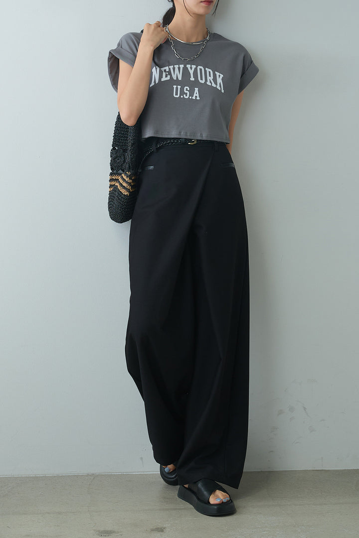[着回しセット]ショート丈NEWYORKロゴTシャツ+ショート丈NEWYORKロゴTシャツ+ベルト付きクロスデザインパンツ(3set)