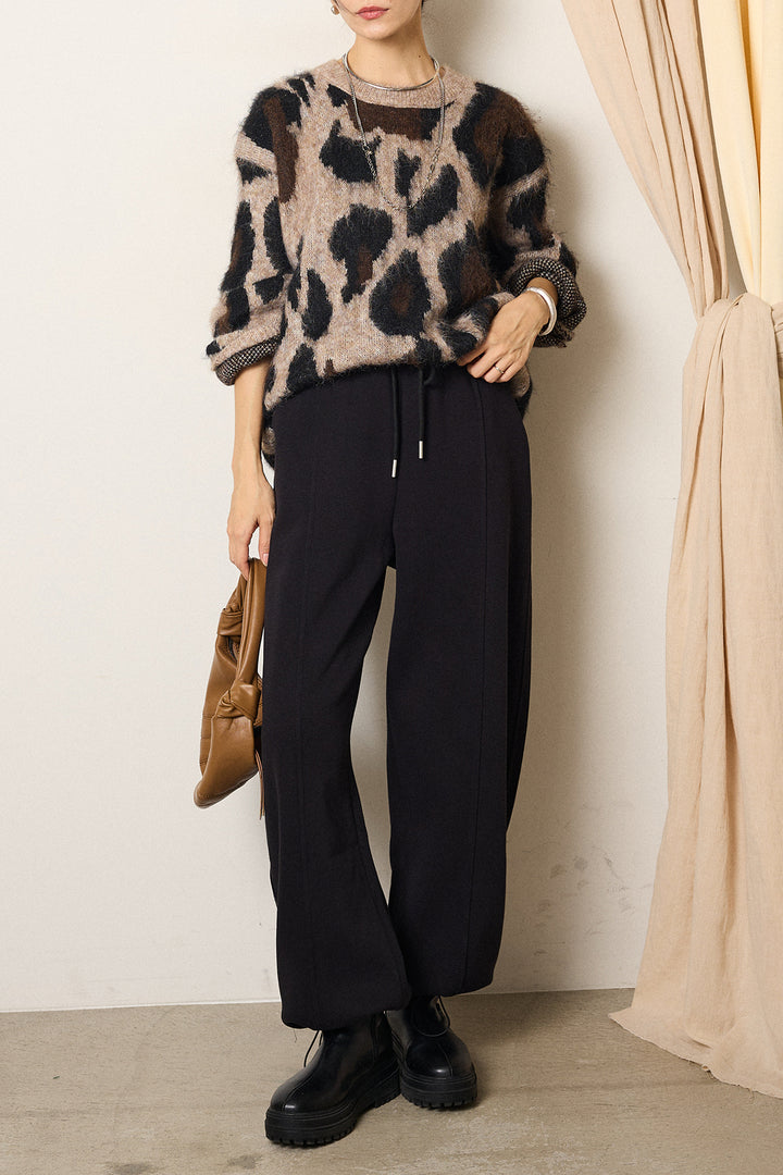 [SET]ルーズアニマルモヘアニットトップス+スウェットワイドカーブパンツ(2set)
