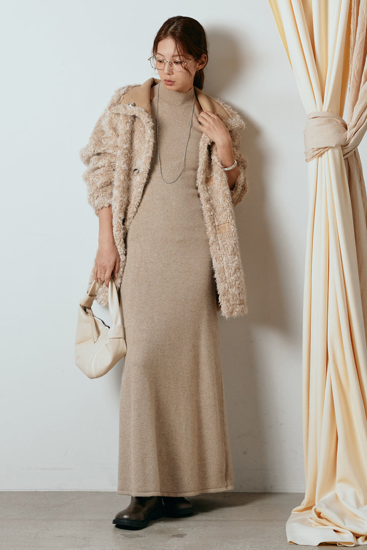 [SET]リバーシブルボアアウター+ノースリーブニットロングワンピース(2set)