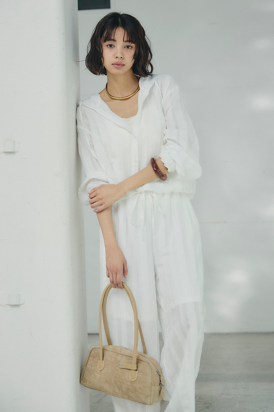 [SET]ストライプジャガードフードシャツ+ストライプジャガードロングイージーパンツ(2set)