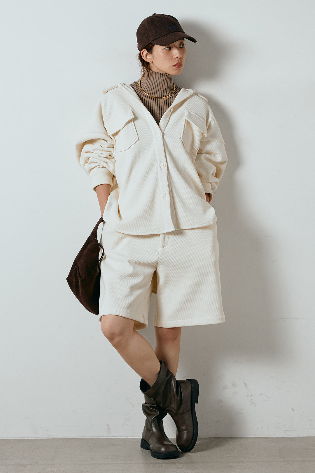 [SET]襟付きコーデュロイポケットシャツ+リラックスコーデュロイハーフパンツ(2set)