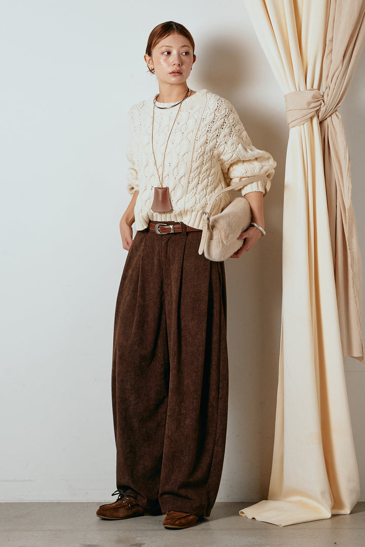 [SET]バルキーケーブルプルオーバー+コーデュロイサイドタックコクーンパンツ(2set)