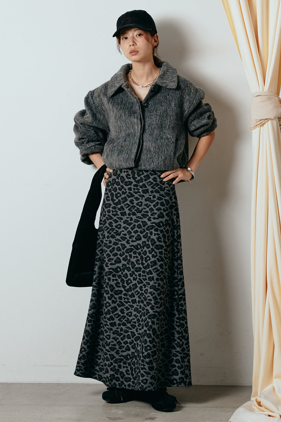 [SET]シャギーショートジャケット+レオパードロングスカート(2set)