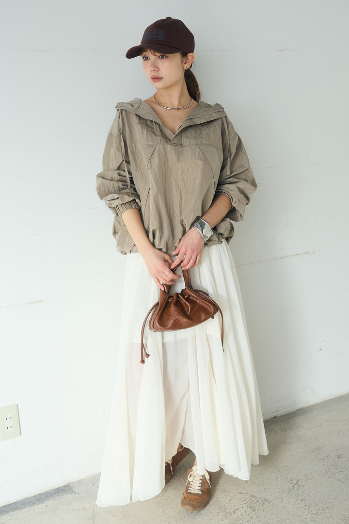 [SET]ナイロンフーディーブルゾンアウター+シアーフリルキャミワンピース(2set)