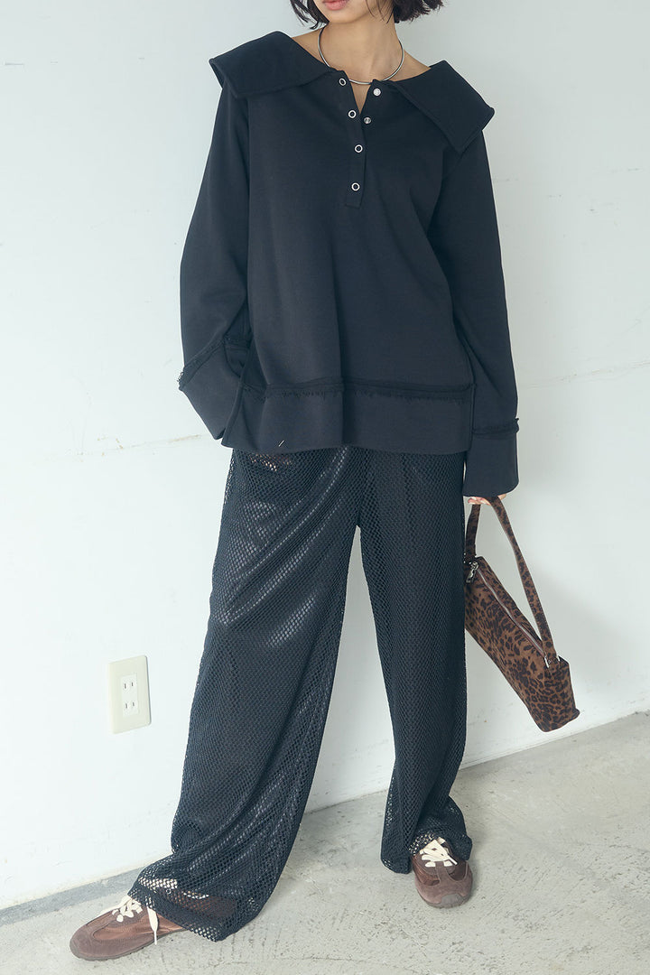 [SET]ビッグカラー2WAYスウェットトップス+メッシュリラックスパンツ(2set)