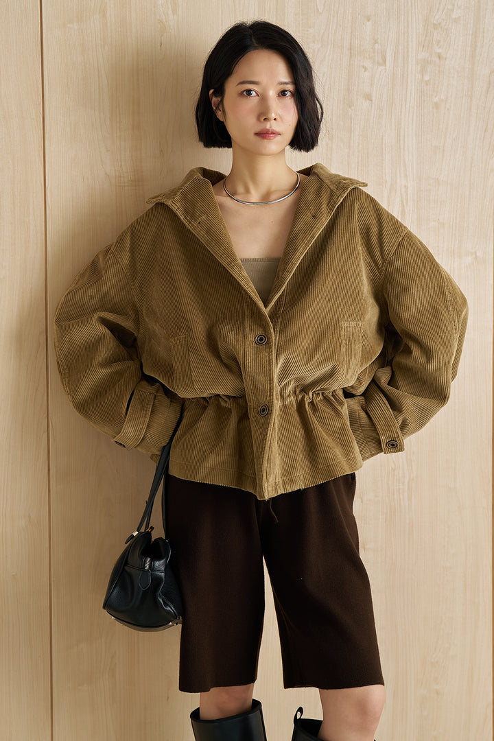[SET]コーデュロイスタンドカラージャケット+リラックスニットショートパンツ(2set)