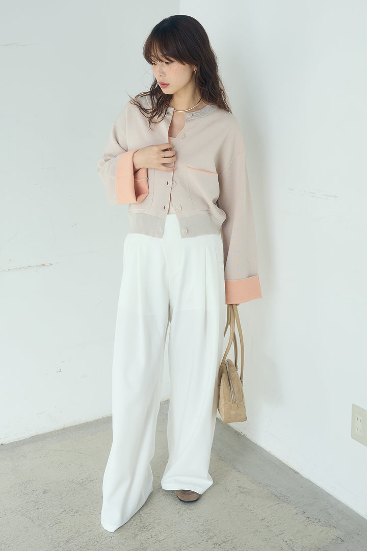 [SET]レーヨンポリダブルフェイスカーディガン+サイドベルトタック入りスラックス(2set)