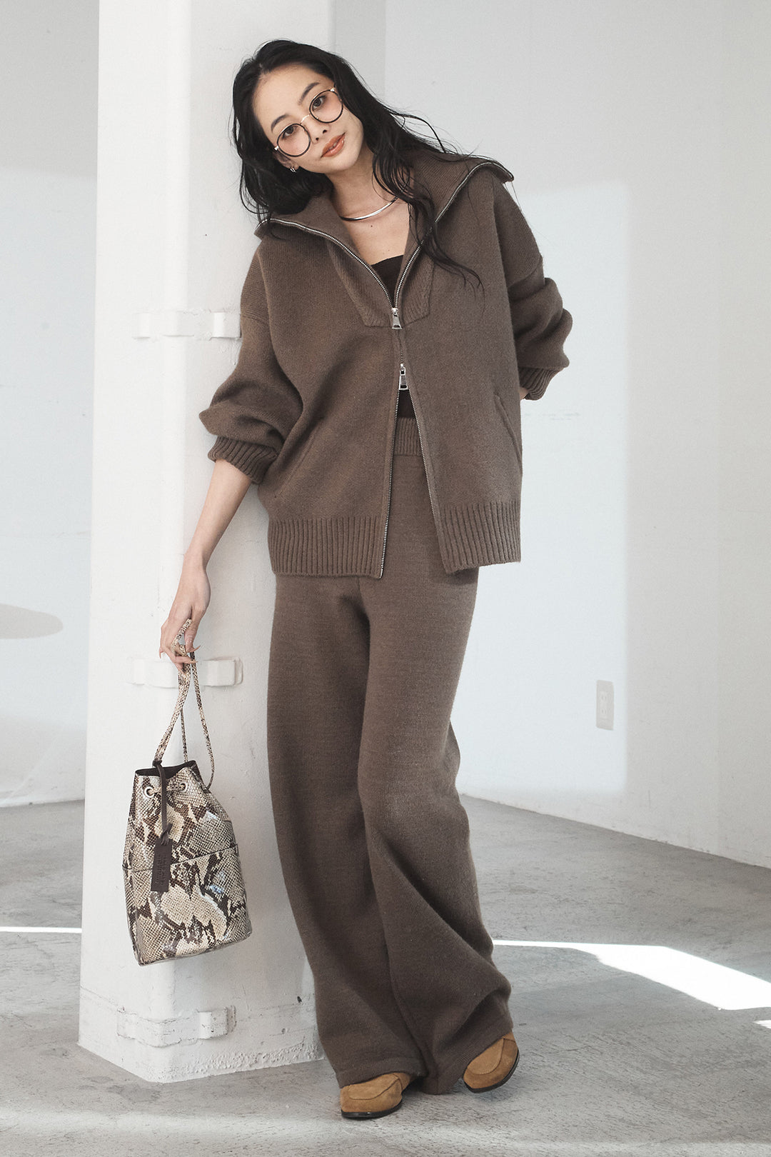 【着回しセット】[SET]ビッグカラーダブルジップニットSETUP+ストライプドッキングニットポロSETUP(2set)