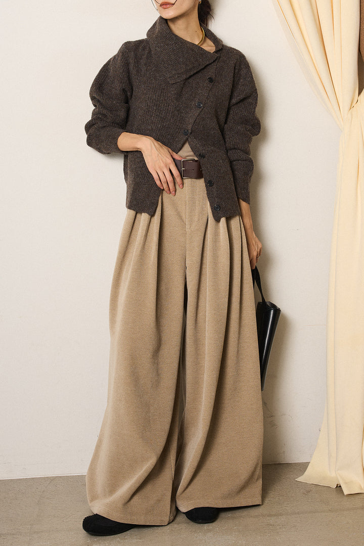 [SET]ボタンデザインネックニットプルオーバー+ベルトループコーデュロイワイドパンツ(2set)
