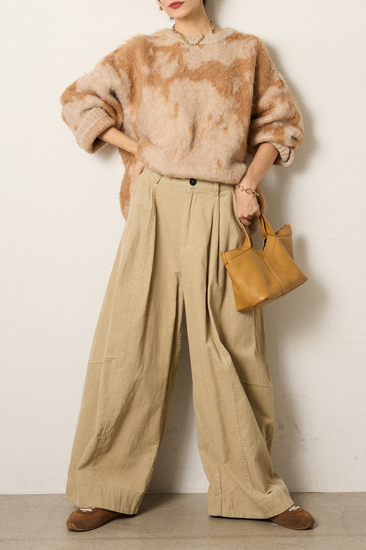 [SET]モヘアタッチマーブルニット+タック入りコーデュロイワイドパンツ(2set)