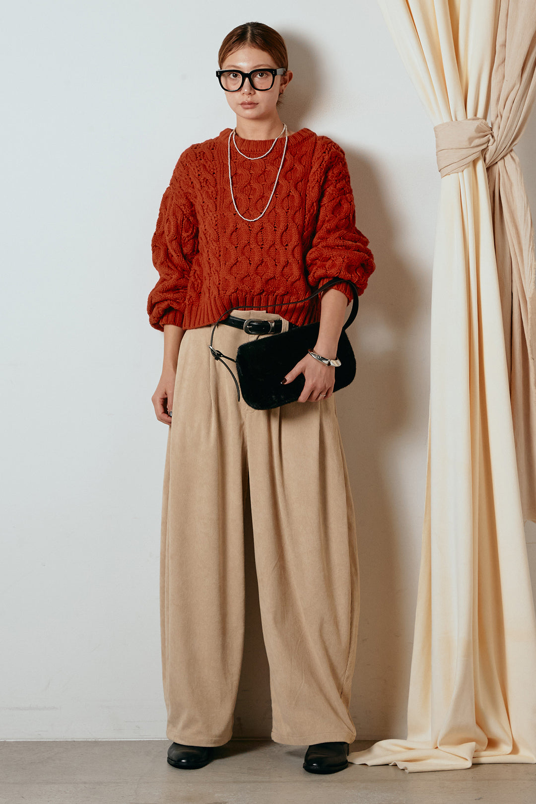 [SET]バルキーケーブルプルオーバー+コーデュロイサイドタックコクーンパンツ(2set)