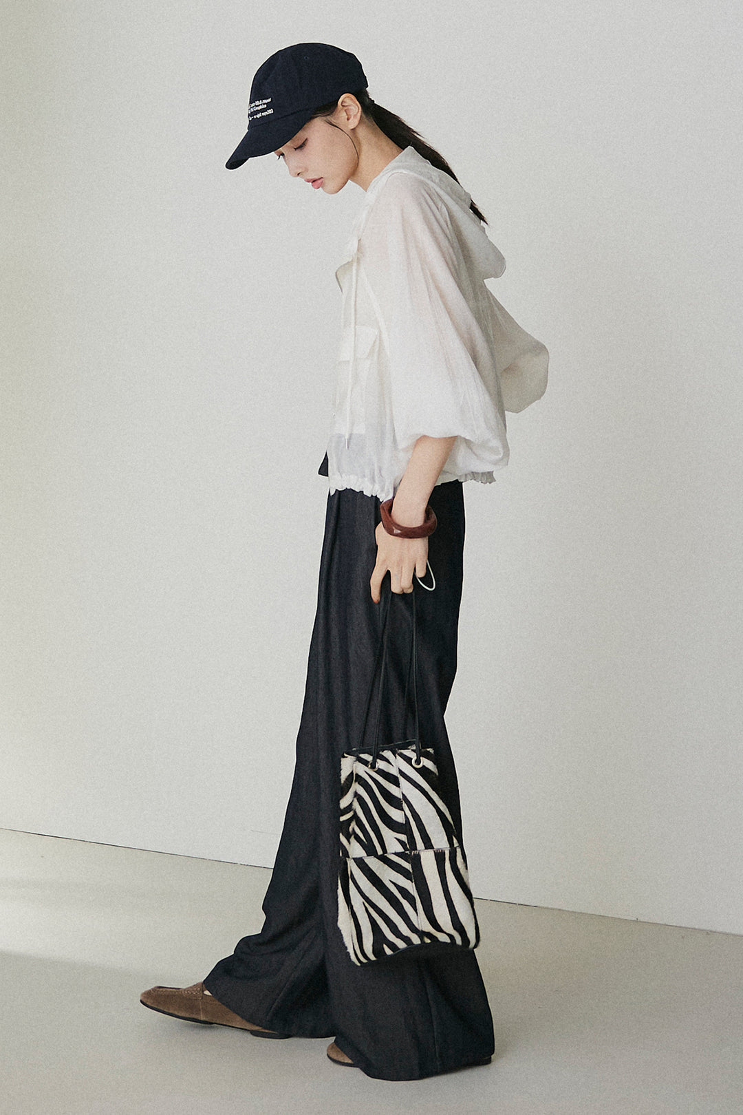 [SET]裾ドロストシアーWジップフーディーブルゾン+ウエスト折り返しワイドパンツ(2set)