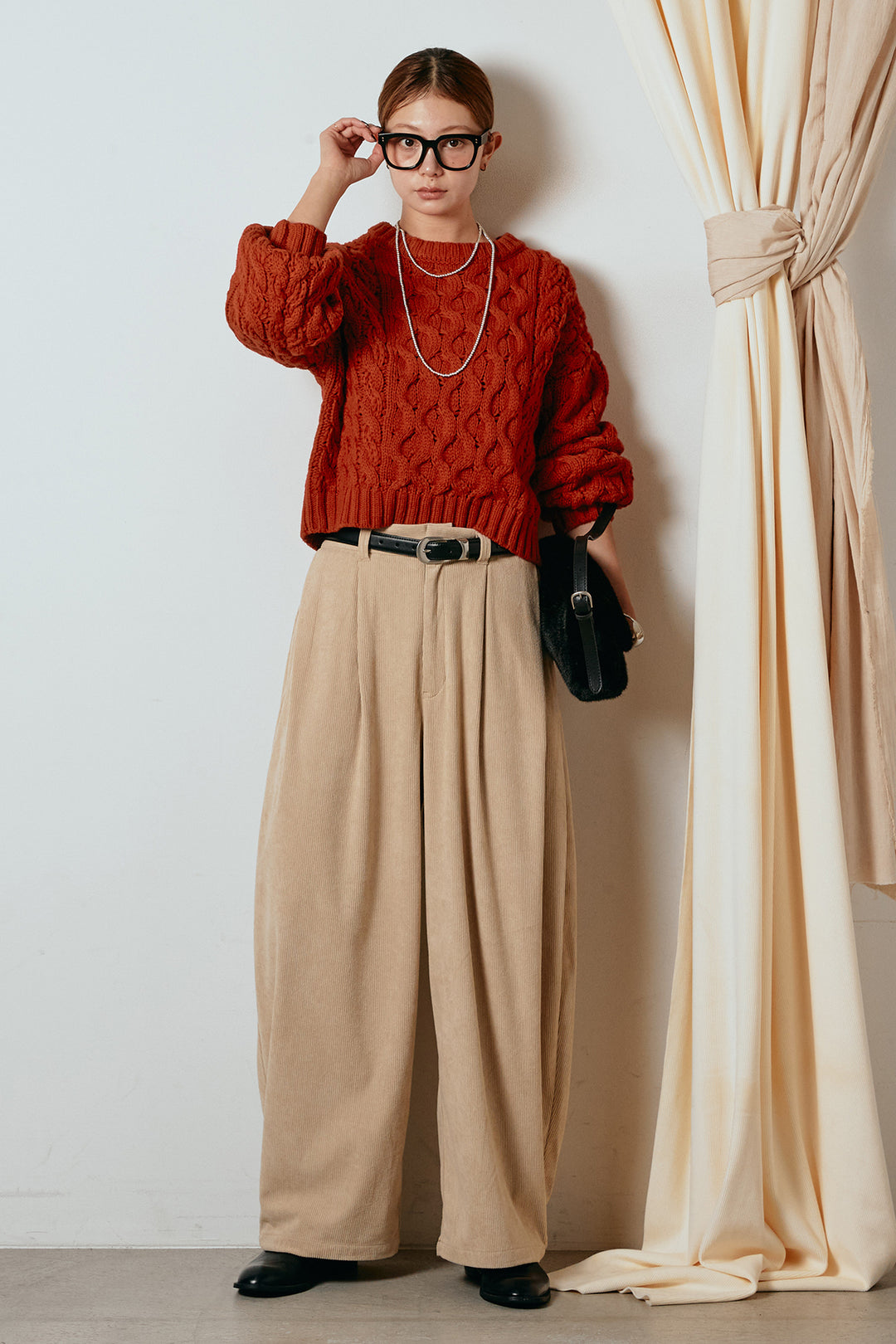 [SET]バルキーケーブルプルオーバー+コーデュロイサイドタックコクーンパンツ(2set)