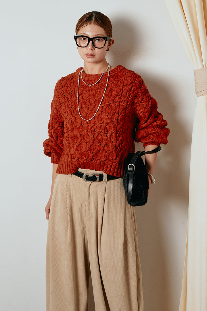 [SET]バルキーケーブルプルオーバー+コーデュロイサイドタックコクーンパンツ(2set)