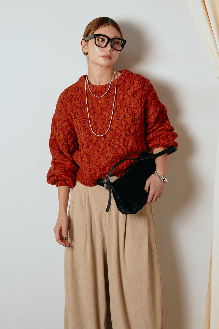 [SET]バルキーケーブルプルオーバー+コーデュロイサイドタックコクーンパンツ(2set)