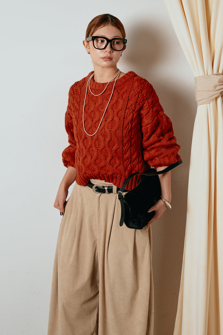 [SET]バルキーケーブルプルオーバー+コーデュロイサイドタックコクーンパンツ(2set)