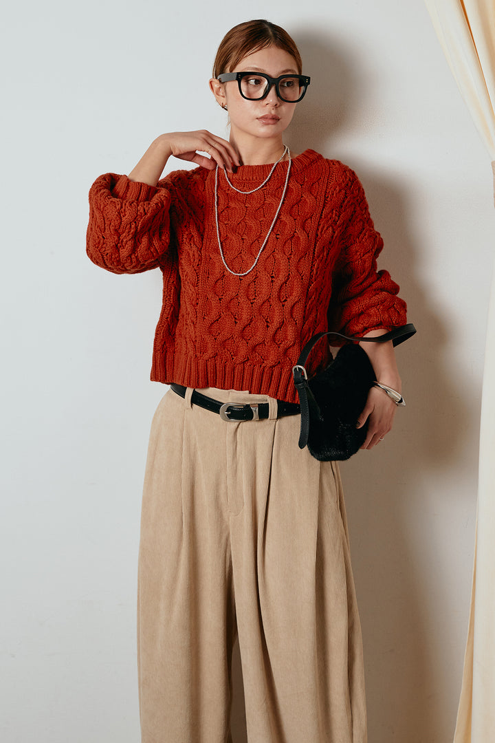 [SET]バルキーケーブルプルオーバー+コーデュロイサイドタックコクーンパンツ(2set)