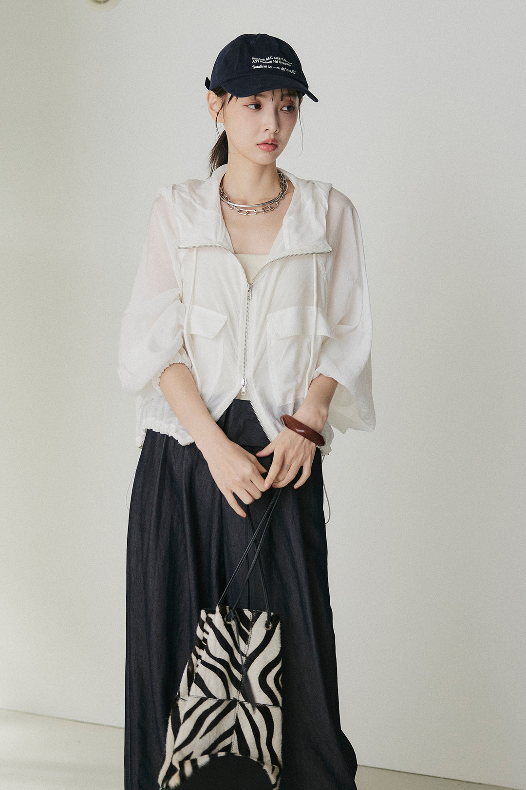 [SET]裾ドロストシアーWジップフーディーブルゾン+ウエスト折り返しワイドパンツ(2set)