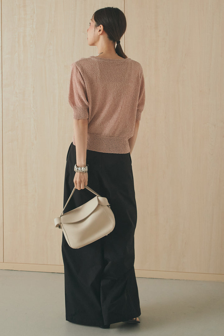 [SET]フロントテープデザイン半袖カーディガン+ベルトループデザインハイウエストタックパンツ(2set)