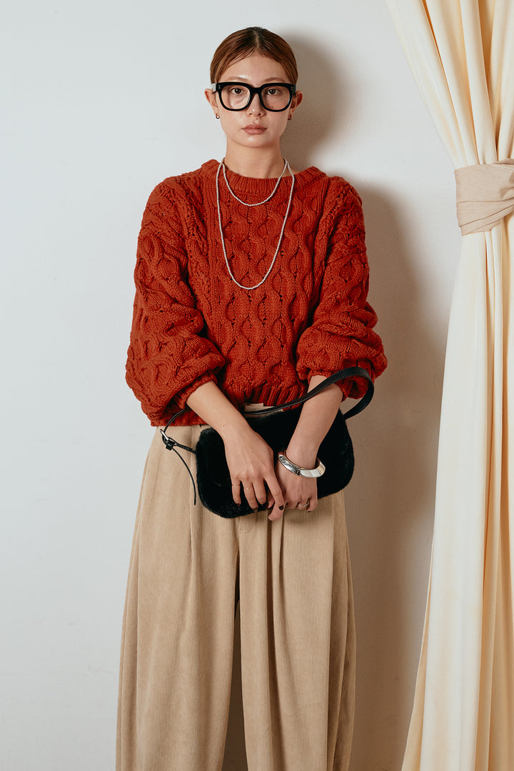 [SET]バルキーケーブルプルオーバー+コーデュロイサイドタックコクーンパンツ(2set)