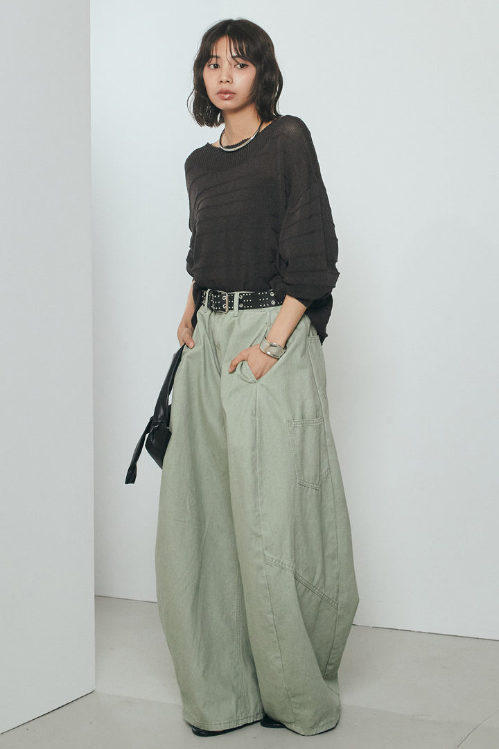 [SET]麻混リラックスニットトップス+ベルト付きカラーデニムパンツ(2set)