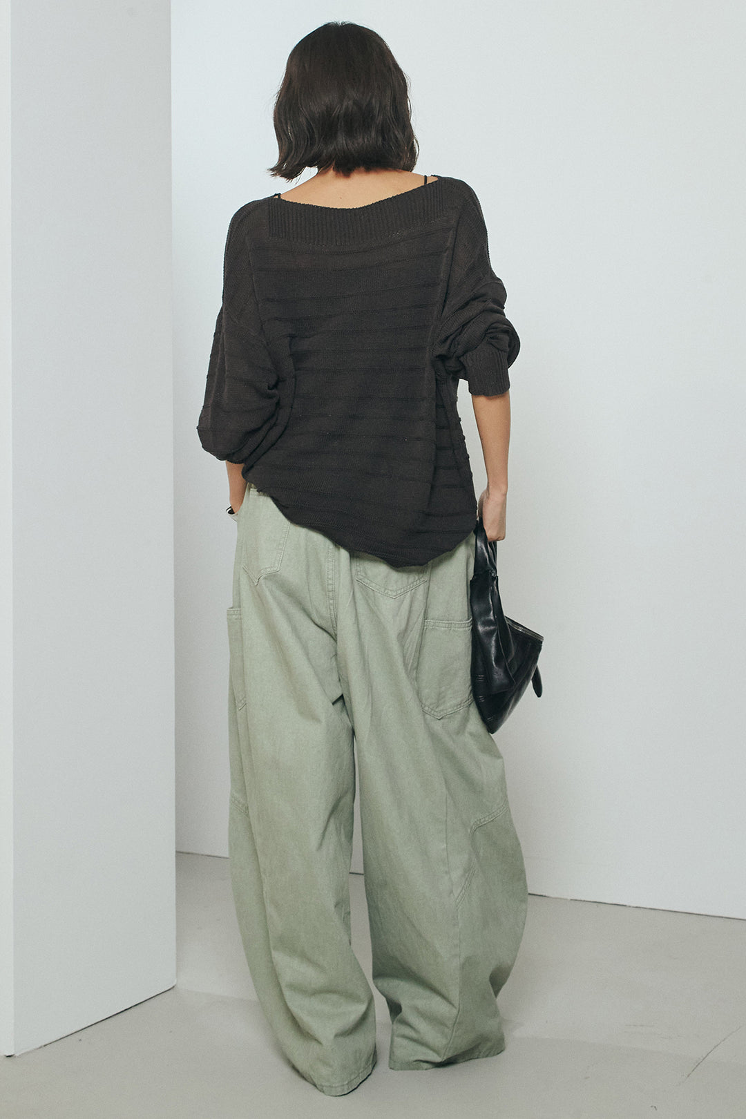 [SET]麻混リラックスニットトップス+ベルト付きカラーデニムパンツ(2set)