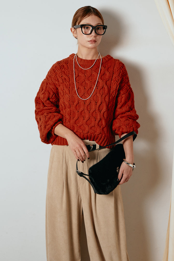 [SET]バルキーケーブルプルオーバー+コーデュロイサイドタックコクーンパンツ(2set)