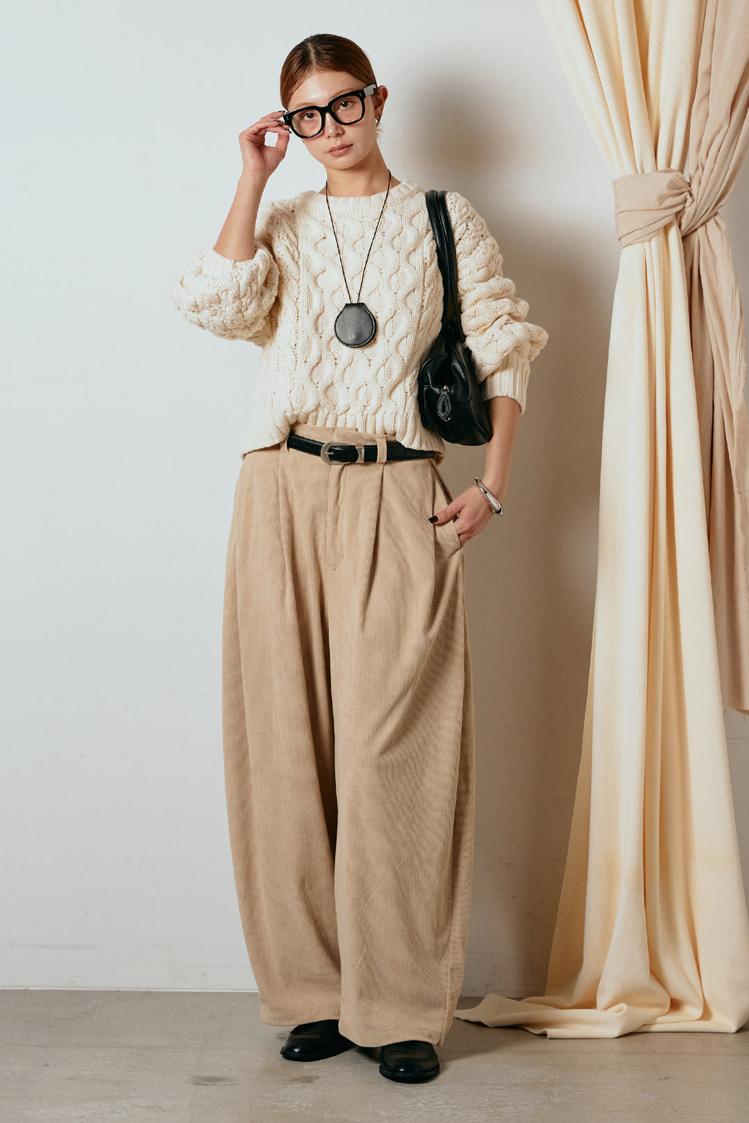 [SET]バルキーケーブルプルオーバー+コーデュロイサイドタックコクーンパンツ(2set)