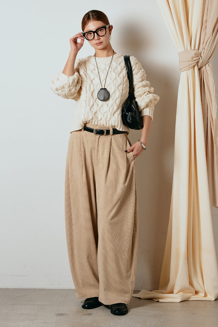 [SET]バルキーケーブルプルオーバー+コーデュロイサイドタックコクーンパンツ(2set)