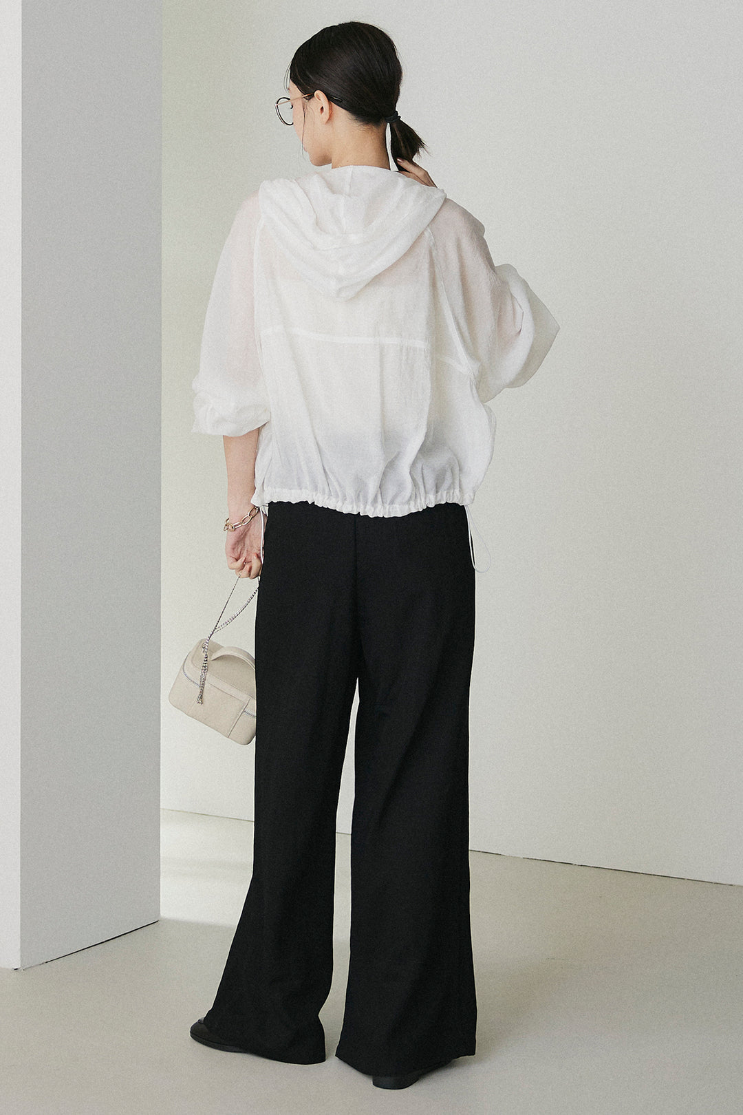 [SET]裾ドロストシアーWジップフーディーブルゾン+ウエスト折り返しワイドパンツ(2set)