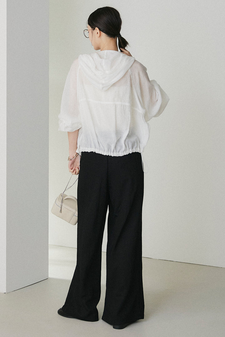 [SET]裾ドロストシアーWジップフーディーブルゾン+ウエスト折り返しワイドパンツ(2set)