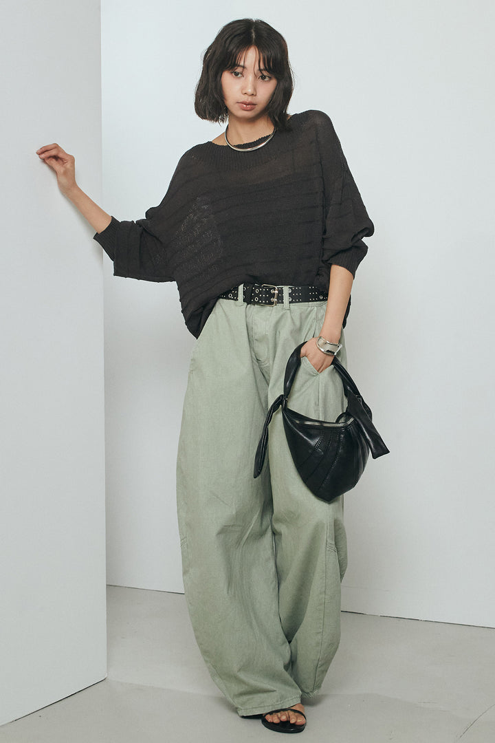 [SET]麻混リラックスニットトップス+ベルト付きカラーデニムパンツ(2set)